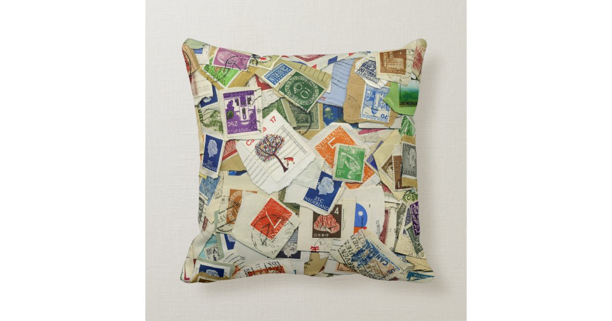 Postage Stamp Collage Travel Throw Pillow Zazzle