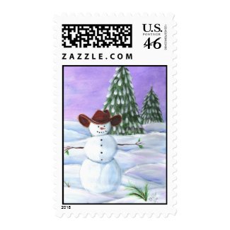 Postage Stamp Cowboy Christmas Snowman