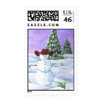 Postage Stamp Cowboy Christmas Snowman