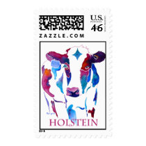 Postage Stamp Holstein Cow in Purple & Blues
