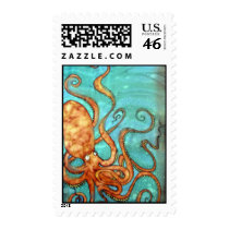 Postage Stamp:Original Octopus Silk Painting