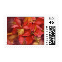 postage stamp poinsettia, watercolor painting, red