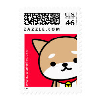 Postage Stamp - Shiba - Red