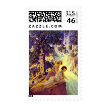 Postage Stamp:  Waterfall - by Maxfield Parrish