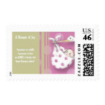 Postage stamps Baby shower baby & pink stork