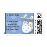 Postage stamps Baby shower blue stork and baby