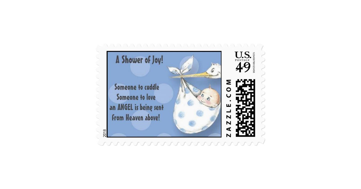 Postage stamps Baby shower blue stork and baby Zazzle