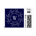 Postage Stamps Navy Blue Wedding Love Monogram W by Initialreaction Postage Stamps Navy Blue Wedding Love Monogram W