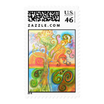 Postage Stamps with Psychedelic Tree Design