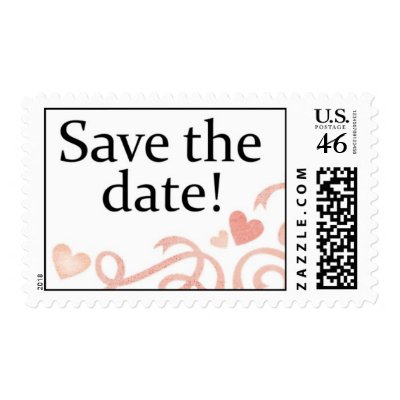 Postage - Wedding - Save the Date - Peach Hearts by necessitees