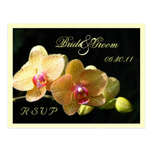 Postal amarilla de RSVP de las orquídeas