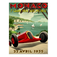 Postal con el motor del vintage que compite con el