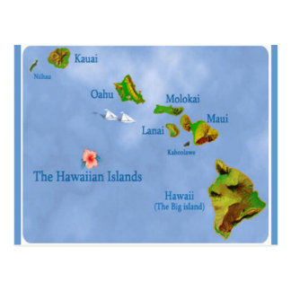 Postal del mapa de la isla hawaiana