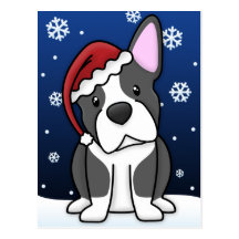 Postal del navidad de Kawaii Boston Terrier