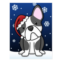 Postal del navidad del dogo francés de Kawaii (B&W