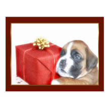 Postal del perrito del boxeador del navidad