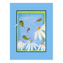 Postal feliz de las margaritas de la abeja