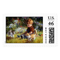 postal kid playing stamps