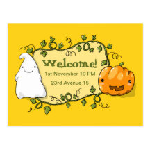 Postal linda de la calabaza y del fantasma