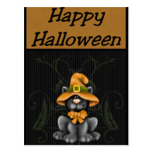 Postales del feliz Halloween del gato negro de la 