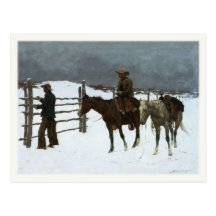 Postcard Art With Cowboys In The Snow