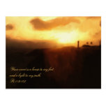 Postcard Bible Scripture Lighthouse Ocean & Sunset