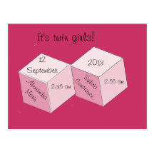 Postcard - Birth Announcement - Twin Girls