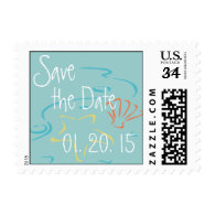 Postcard Blue Save the Date Beach Wedding Stamp
