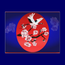 Postcard-Flying Crane and Sun-(midnight blue back postcards
