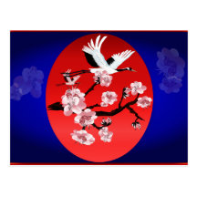 Postcard-Flying Crane and Sun-(midnight blue back
