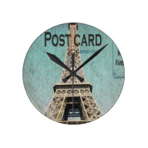 Postcard From Paris EIffel Tower Round Wallclock