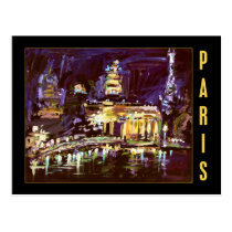 paris, postcard, night, night lights&#39; paintings art ginette, fine art, europe, travel, france, french, eiffel, tower, acrylic, Postcard with custom graphic design
