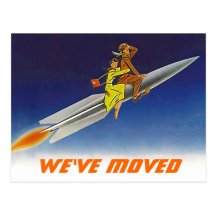 Postcard Fun Retro We've Moved New Address Rocket