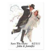 Postcard Happy Elated Wedding Couple Save The Date