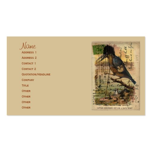 Postcard Kingfisher Business Card Template (front side)