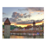 Postcard Luzern Switzerland Old Town Chapel Bridge
