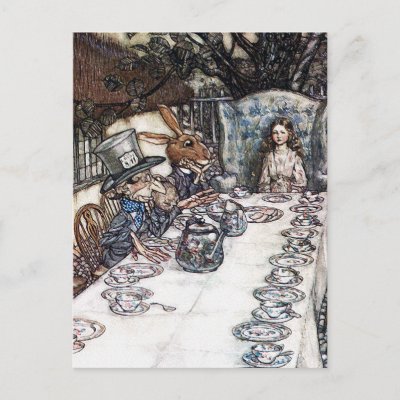 Postcard Mad Hatter Tea Party Rackham by Aquavel