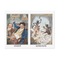 Postcard:  Night - Morning - Antique Caricature