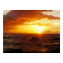 Postcard ~ Painting of Gorgeous Sunset over Ocean postcards