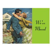 Postcard Retro Couple Moving In Moved New Address