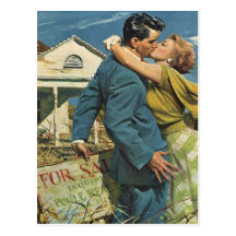 Postcard Retro Couple Moving In Moved New Address