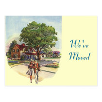 Postcard Retro Couple We've Moved New Address Home