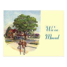 Postcard Retro Couple We've Moved New Address Home