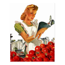 Postcard Retro Stylish Gal In Her Kitchen Canning