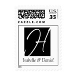 Postcard Stylish Black White Monogram H Wedding Stamps
