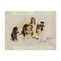 Postcard-Vintage Christmas Cats Dogs Dancing