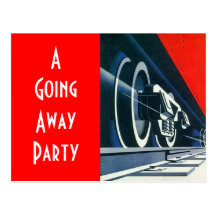 Postcard  Vintage deco train rail wheel going away