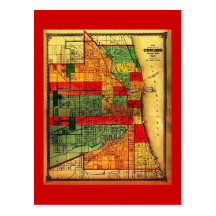 Postcard-Vintage Maps-Chicago 1875