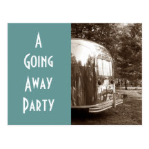 Postcard Vintage travel trailer camper going away