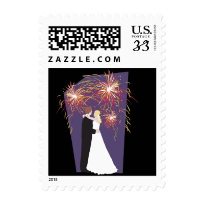 Postcard Wedding With Fireworks Stamp